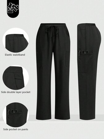 cimmuovere Plusstorlek dambyxor med 6 fickor och resår i midjan, lämpliga för sjuksköterskor, tandläkare, sjukvård, veterinärer och laboratorier.