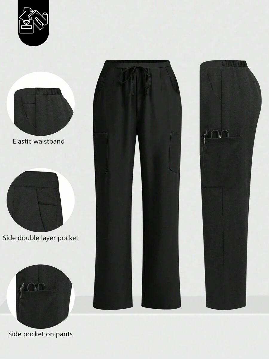cimmuovere Casual Commuting 6 Pocket Elastic Waist Loose Pants Scrub Nurse Scrub Workwear Dentist Healthcare Pet Hospital Laboratory