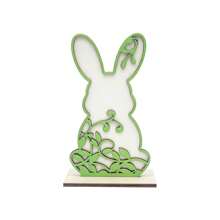 Decoraciones de mesa de conejito, letreros de madera de conejito para el hogar, bandeja de madera con niveles de conejo, decoraciones de Pascua para fiestas de granja. - Verde claro - Ver 1