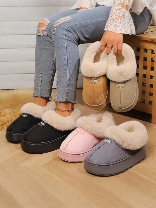 Women's Soft Plush Lined Slip-On Short Boots, Cozy Indoor Home Slippers, Warm & Non-Slip, Suitable For All Seasons