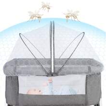 Grey Foldable Cododo Baby Cradle, Expandable Baby Bed, Bedside Table 80x40cm, 6-Way Height Adjustable And Mobile On Wheels, Lower Storage Basket, A-Shaped Feet, Mosquito Net, Side Zipper Can Be Completely Lowered, 360-Degree Rotating Wheels - 灰色 - 查看 7
