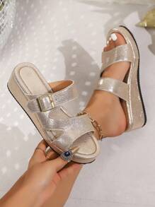 Summer New Thick Sole Comfortable Fashion Versatile One-Strap Platform Wedge Sandals, Run Small By One Size