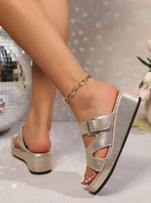 Summer New Thick Sole Comfortable Fashion Versatile One-Strap Platform Wedge Sandals, Run Small By One Size