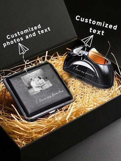 Juego de regalo personalizado de cenicero, caja de regalo de lujo que contiene un cenicero y un estuche para cigarrillos, cenicero para automóvil a prueba de viento de alta gama - diseño de moda con revestimiento metálico, control perfecto de cenizas, estilo único, adecuado para el hogar, la oficina, al aire libre, recolección de cenizas para coche, regalo de cumpleaños único para el esposo, el padre, el amante de los puros