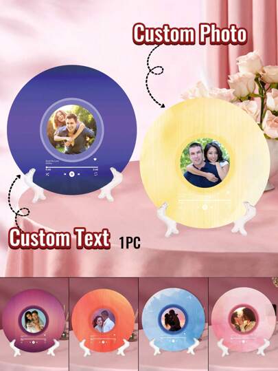 1pc Customized Photo Ornaments, Personalized Ornaments,Customized Music Photo Frames With Pictures - Colorful Vinyl Record With Photo Ornaments, Personalized Record Ornaments, Personalized Gifts For Girlfriend Boyfriend Birthday Graduation