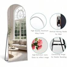 64''x21'' Arched Full Length Mirror With Stand, Full Body Mirror, Mirror Full Length, Gold Floor Mirror Freestanding, Wall Mounted Mirror For Bedroom Living Room Cloakroom, Gold Gifts - 白色 - 查看 5