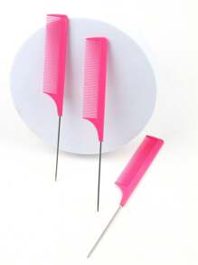 3Pcs Rat Tail Combs Salon Hairdressing Comb With Stainless Steel Handle, Fine Tooth Combs For Women, Barber,Hair Brush,Comb,Hair Tools,Hair Products And Accessories For Barber Salon Beauty Travel Essentials - Black - View 2