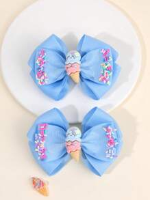 2pcs Toddlers Girls Hair Bow Clips ,Cute Ice-Cream Accessories ,Colorful Needles Decor Hair Pins ,Satin Ribbon Hair Clips ,Kids Teens Hair Accessories ,Gifts For Girls ,Suitable Daily Life