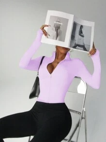 FWH Women's Fashion Yoga Outdoor Running Commuting Dating Sun Protection Essential Stretch Comfortable Back-Shaping Abdominal-Toning Slimming Fitness Retro High-End Street Elegant Sportswear Running Workout Wear Zipper Stretch Minimalist Fashion Sexy Fitted Long-Sleeve Yoga Jacket