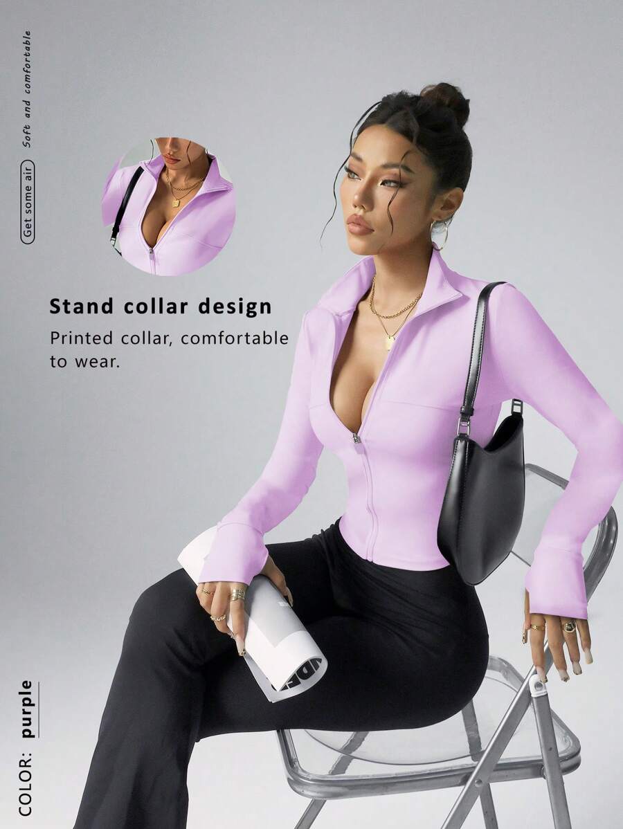 FWH Women's Fashion Yoga Outdoor Running Commuting Dating Sun Protection Essential Stretch Comfortable Back-Shaping Abdominal-Toning Slimming Fitness Retro High-End Street Elegant Sportswear Running Workout Wear Zipper Stretch Minimalist Fashion Sexy Fitted Long-Sleeve Yoga Jacket