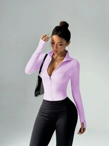 FWH Women's Fashion Yoga Outdoor Running Commuting Dating Sun Protection Essential Stretch Comfortable Back-Shaping Abdominal-Toning Slimming Fitness Retro High-End Street Elegant Sportswear Running Workout Wear Zipper Stretch Minimalist Fashion Sexy Fitted Long-Sleeve Yoga Jacket