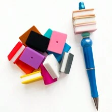 16pcs/Set Book-Shaped Silicone Beads, Silicone Focus Beads, Stacked Book-Shaped Rectangular Cartoon Silicone Beads, Silicone Bead Accessories, Pen Holder Silicone Asymmetric Beads, Silicone Letter Beads, Loose Rubber Silicone Beads, Key Chain, Necklace, Bracelet, Lanyard Making, 16 Colors