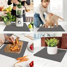 1pc Wood Grain Paw Print, Dog & Cat Small Animal Feeding Mat, Non-Slip, Water Absorbent & Stain-Resistant, Ideal For Cats - Pet Food &Water Bowl Placemat For Home Decor, Kitchen Floor Mats, Pet Accessories, Ideal For Pets