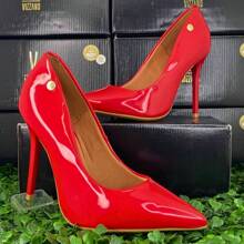 Women's Pointed Toe Pumps High Heel Vizzano Luxury Elegant Formal Shoes Women Stilleto Patent Leather - 紅色/清漆 - 查看 3
