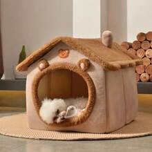 NEW Foldable Pet House Removable Washable Cat House Puppy Cave Sofa Pet Bed House For Extra Small Dogs And Small And Medium Cats - 卡其色 - 查看 4
