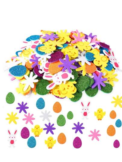 100/200/300pcs Easter Foam Stickers, Colorful Decorative Scattered Eggs, Rabbits, Chicks, Flowers Stickers For Crafts, Greeting Cards, Home Decor, Easter Supplies