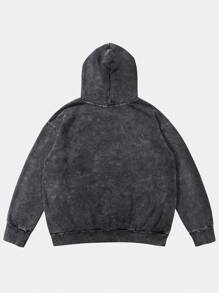 Shwiy Men's Autumn Fashionable Street Washed Distressed Effect Kangaroo Pocket Hoodie, Spring/Autumn Dark Style Long Sleeve Sweatshirt Suitable For Casual Daily And Street Wear - Black - View 2