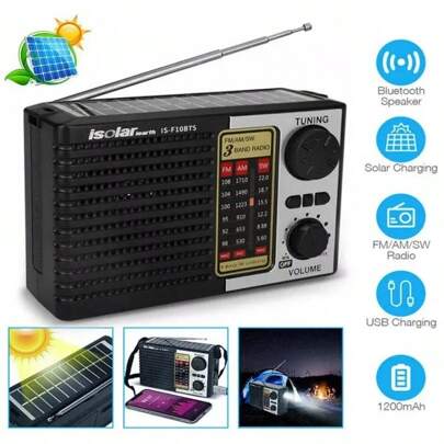 Portable Solar Powered Emergency Radio With BT Speaker, TF Card Slot, Handheld Flash, Ideal For Activities And Emergency Preparedness