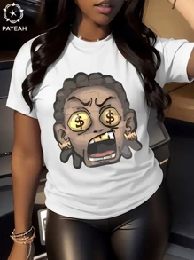 Payeah 1Pcs Black Cartoon 100% Cotton Short-Sleeved T-Shirt 220g