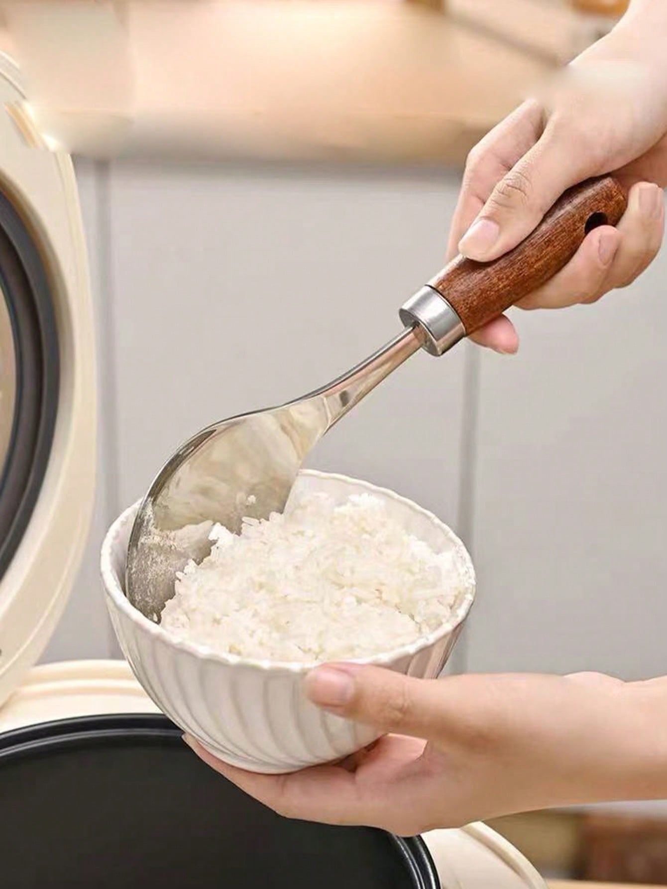 ملعقة أرز من الفولاذ المقاوم للصدأ، مغرفة أرز لا ت...