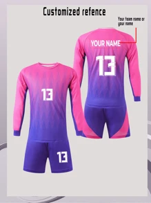 [Custom Made] 2pcs Children Sports Training Quick-Drying Long Sleeve Sportswear Set, Suitable For Football, Workout, Casual Wear, Custom Name