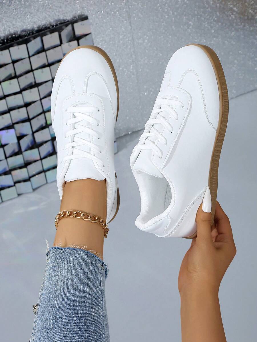 Damen Leder Schnür Rundkappe Mehrzweck Lässig Sport Schuhe mit Gummi Laufsohle, wasserdicht, rutschfest, abriebfest, leicht, Sneaker für Frühling/Herbst, vielseitig für den täglichen Gebrauch, Große Größen 35-43