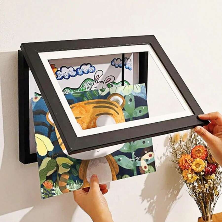 1pc 21*29.7cm A4 Front Opening Changeable Photo Frames, Display Artwork Drawing Crafts, Drawing, Hanging Art, Portfolio 1PC (Black) - Black - View 1