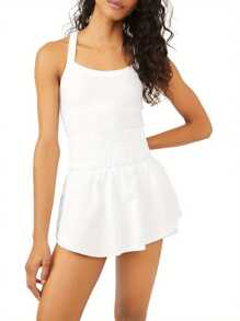 Women's Tennis Dress Skorts Underneath Solid Color Sleeveless Athletic Dresses Workout Golf Dress