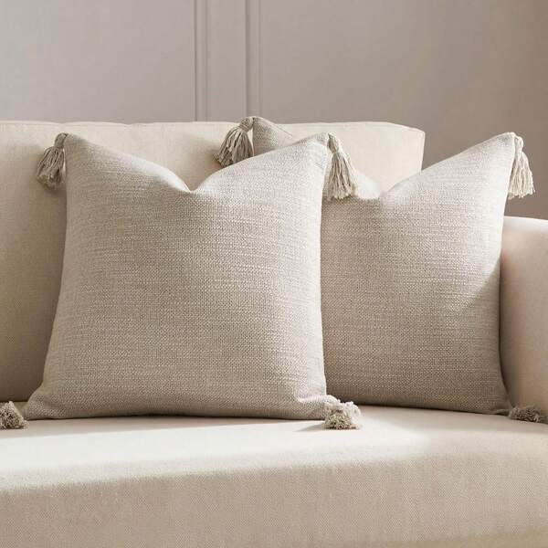 1pc Home Boho Style Solid Color Fringe Decorative Throw Pillow Cover