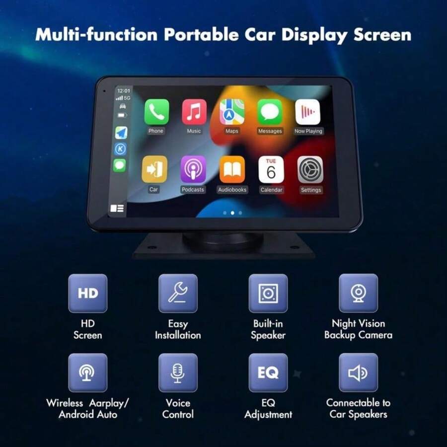 [Hieha]2024 Newest Portable Carplay Screen For Car, 7 Inch IPS