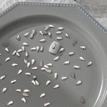 50 件/包美甲扁平不对称形状水钻装饰，包括白色闪光心形、蝴蝶形、星星形、水滴形、斜心形玻璃水钻美甲用品指甲饰品美甲宝石