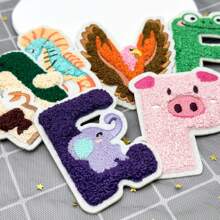 26 件可爱卡通动物和字母刺绣补丁，创意 DIY 用品，适用于铅笔盒、文具、姓名标签、背胶