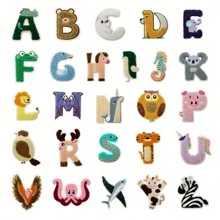 26 件可爱卡通动物和字母刺绣补丁，创意 DIY 用品，适用于铅笔盒、文具、姓名标签、背胶