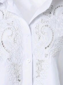 Plus Size Mulheres Nova Moda Floral Oco Manga Longa Camisa