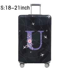 Luggage Cover Travel Case Cover For 18 To 32 Inch Luggage Protector Cases For Men Women Outdoor Holiday Travel Essentials Accessories Polyester Suitcase Elastic Dust Covers Fashion Initial Name A To Z Purple Flower Letter Print Toiletry Bag Wash Bag Toiletry Travel Bag Makeup Storage Beach Beach Bag Vacation Holiday Essentials School Supplies Travel Essentials Ladies For College Dorm Bathroom Bag For School School Accessories School Stuff - Black - View 33