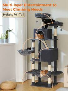 PAWZ Road 71" Cat Tree,  Large Cat Tower With 8 Scratching Posts, 2 Perches, 2 Caves, Basket, Hammock, Pompoms, Multi-Level Plush Cat Condo For Indoor Cats - Màu xám đen - Xem 2