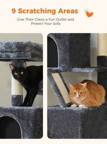 PAWZ Road 71" Cat Tree,  Large Cat Tower With 8 Scratching Posts, 2 Perches, 2 Caves, Basket, Hammock, Pompoms, Multi-Level Plush Cat Condo For Indoor Cats - Màu xám đen - Xem 8