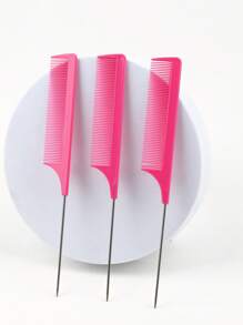 3Pcs Rat Tail Combs Salon Hairdressing Comb With Stainless Steel Handle, Fine Tooth Combs For Women, Barber,Hair Brush,Comb,Hair Tools,Hair Products And Accessories For Barber Salon Beauty Travel Essentials - Black - View 4