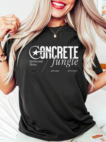 Oversized Style For Women, Concrete Jungle T Shirt, Funny Graphic Shirt, Fashion Urban City Streetwear, Loose Type Shirt For Women, Perfect For Holiday Parties Or Gift Giving, Soft And Comfortable