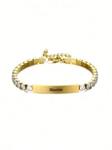 1 pulsera personalizada con nombre para niños/bebé, pulsera chapada en oro de 18K con nombre grabado, regalo de cumpleaños para niños y niñas, joyería para niñas, ideas de regalo para regreso a clases, invierno, San Valentín para niños y niñas - Dorado - Ver 5