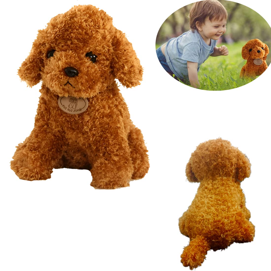 Perro De Peluche-Color Café-Ideal Para Entretenimiento De Chicos Y Grandes-Muñeco de Peluche de Caniche Lindo - Material Suave de PP-Perfecto para Decoración del Hogar y Regalos Festivos - Café integral - Ver 1