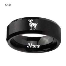 Custom Handwriting Letter NAME 12 Zodiac Signs Stainless Steel Ring With Luxury Velvet Box For Couple Men And Women