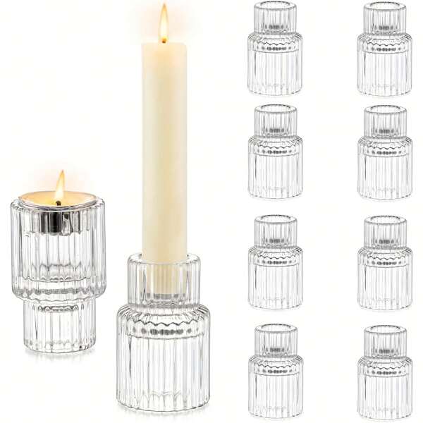 2pcs/10pcs Candle Holder Glass Candlestick Holders: Clear Taper Candle Holders Bulk For Table Centerpiece, Glass Candle Holder Candle Stick Holder Decor For Christmas Wedding Party Bridal Showers Gifts Birthday Graduation