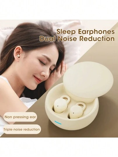 Auriculares inalámbricos tipo botón para dormir Mini auriculares TWS Bluetooth estéreo con micrófono, auriculares internos Bluetooth a prueba de agua con llamadas HD