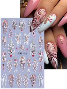2 Stück Chic Blumen Rebe 5D Nail Art Sticker rosa weiß Blatt Nagel Aufkleber selbstklebend geprägt Relief Nail Designs Deko für Acryl Maniküre Zubehör Nägel