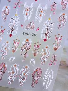 2 Stück Chic Blumen Rebe 5D Nail Art Sticker rosa weiß Blatt Nagel Aufkleber selbstklebend geprägt Relief Nail Designs Deko für Acryl Maniküre Zubehör Nägel