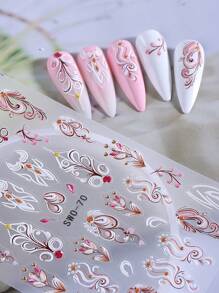 2 Stück Chic Blumen Rebe 5D Nail Art Sticker rosa weiß Blatt Nagel Aufkleber selbstklebend geprägt Relief Nail Designs Deko für Acryl Maniküre Zubehör Nägel