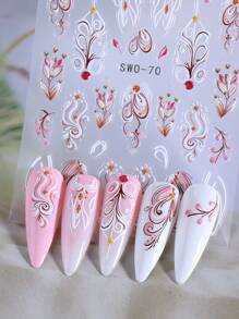 2 Stück Chic Blumen Rebe 5D Nail Art Sticker rosa weiß Blatt Nagel Aufkleber selbstklebend geprägt Relief Nail Designs Deko für Acryl Maniküre Zubehör Nägel