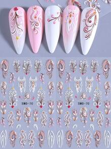 2 Stück Chic Blumen Rebe 5D Nail Art Sticker rosa weiß Blatt Nagel Aufkleber selbstklebend geprägt Relief Nail Designs Deko für Acryl Maniküre Zubehör Nägel
