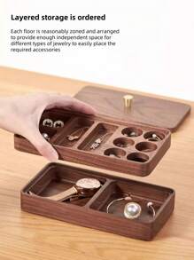胡桃木色双层珠宝盒耳环项链等配饰收纳盒女士木质珠宝收纳盒适合情人节生日礼物 - 彩色 - 查看 12